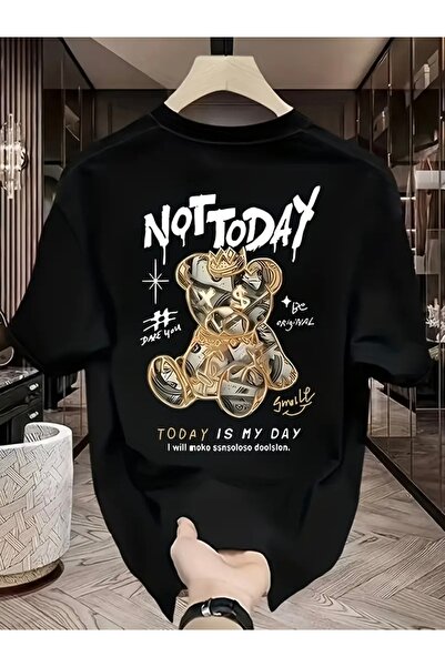 FUFLUNS تي شيرت برقبة دائرية كبيرة الحجم مطبوع عليه NOT TODAY AYICIK