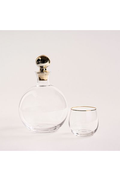 LA MESA 4 gold glass cups and round decanter a set of 5 pcs