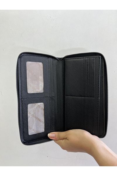 shiny ever Large Size Women's Wallet Black Gold Detailed