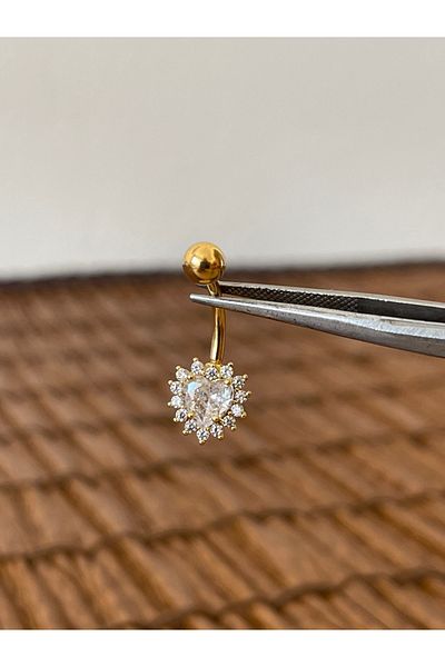 Rupen Kraft 316 L Surgical Steel Heart Cut Zircon Stone Diamond Model Navel Piercing