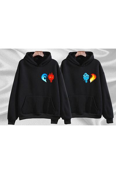 Hunors Sportswear & Company Fire and Water Printed Special Design 2 Pieces Lover Combination Couple Sweatshirts