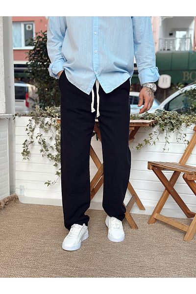 manch collection Pantaloni largi din in negri