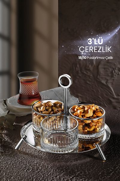 ÖzSa Home وعاء تقديم الحلوى المكون من 3 قطع من Lunes مع حامل من الفولاذ المقاوم للصدأ 18/10 وعاء Elysia وعاء مربى