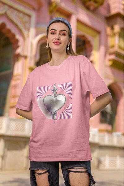 ArtYus تي شيرت بأكمام قصيرة ورقبة دائرية مطبوع عليه قلب للفتيات/النساء