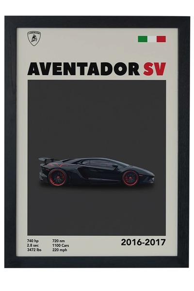 gxe.art Poster de pictură cu cadru negru, cu design special, Lamborghini Aven...