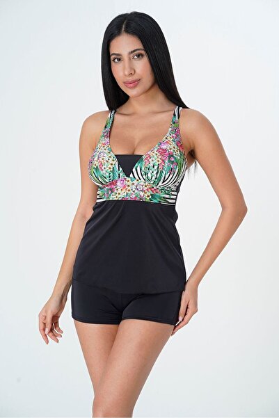 Sunsurf 2025 Kreasyon çiçek desenli şort elbiseli mayo