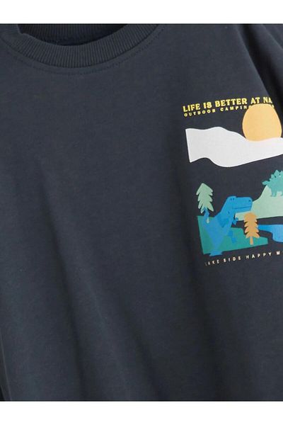 LC Waikiki Μακρυμάνικο μπλουζάκι για αγόρια με στάμπα LCW Kids Crew Neck (W5)