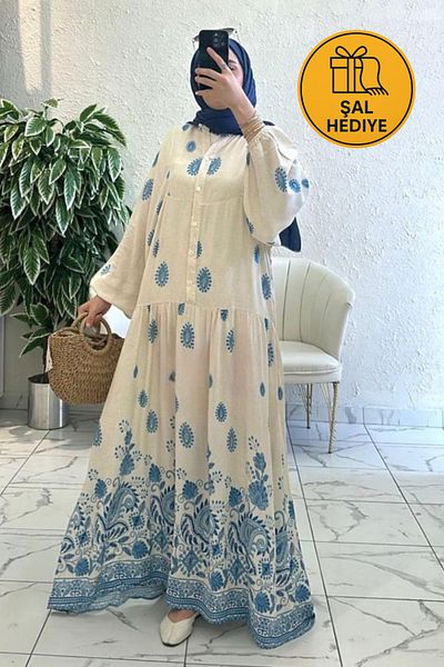 Oxygen Scarfs Tile Border Pattern Dress – Sky Blue