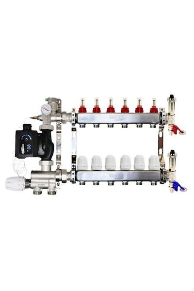 Daver Set distribuitor 1" / 6 circuite, grup de amestec reversibil cu cap termostatic si senzor 20-60°C,