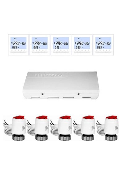 Daver Pachet universal de automatizare cu termostate cu fir pentru încălzire prin distribuitor cu 5 zone,