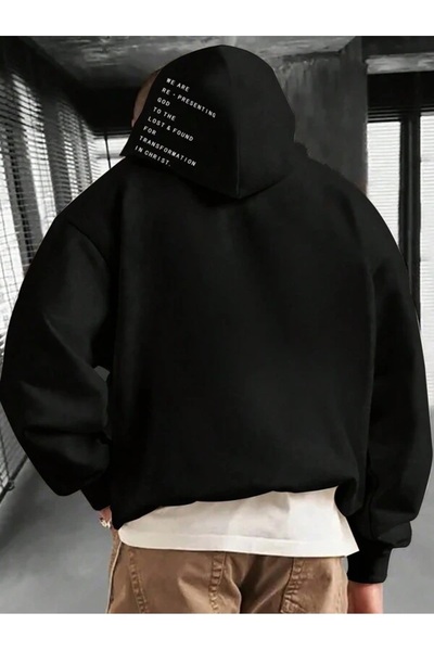 kahire سويت شيرت رجالي كبير الحجم مطبوع عليه نص بغطاء للرأس