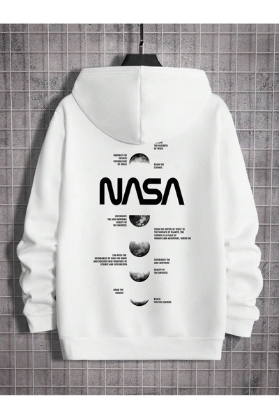 Hunors Sportswear & Company Men's Oversize NASA Planet Back Printed Hooded Sweatshirt