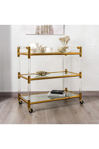 Generic عربة تقديم أكريليك بثلاث طبقات باللون الذهبي 80x40x81.5 سم