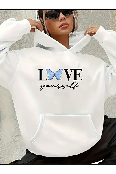 PERISENSE سويت شيرت بقلنسوة مفصل من Love Yourself