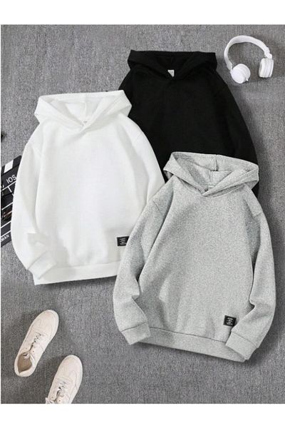 Hunors Sportswear & Company 3-Piece Left Waist Label Detailed Hooded Oversize Sweatshirt