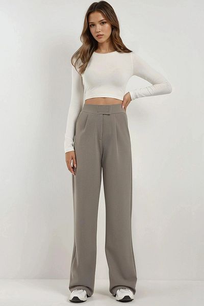 Hiccup Pantaloni Palazzo din crepon cu închidere cu velcro din lycra cu talie înaltă