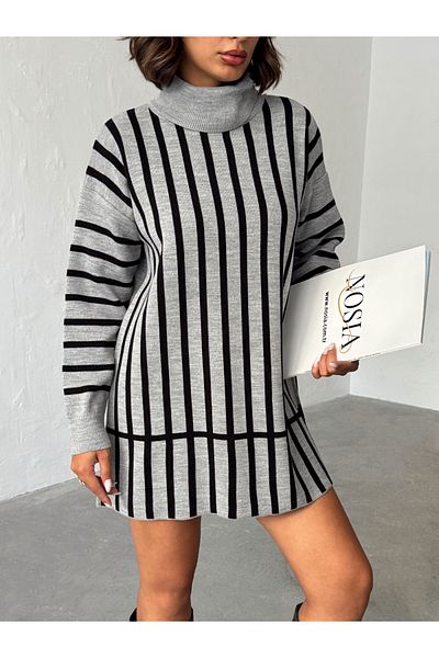 Nosia Women's Turtleneck Striped Knitwear Tunic