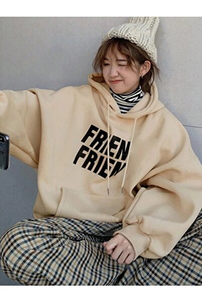 kahire سويت شيرت بغطاء للرأس مطبوع باللون البيج للجنسين