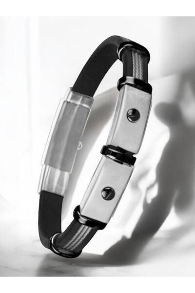 Santa Barbara Polo & Racquet Club Steel Silver Men's Bracelet – Black Detailed Braided Design