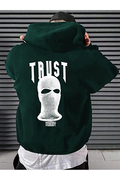 kahire سويت شيرت بغطاء للرأس مطبوع عليه صورة Trust Nobody Back للرجال