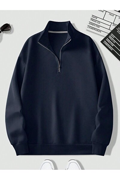 kahire Unisex Stand Collar Half Zipper Oversize Sweatshirt
