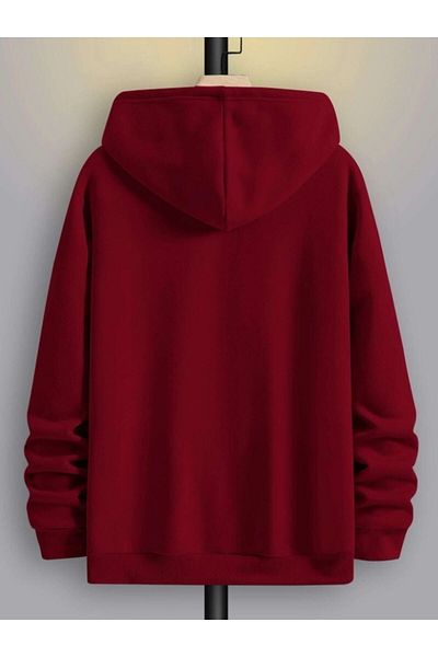 Hunors Sportswear & Company Oversize Claret Red Vertical Printed Hooded Sweatshirt