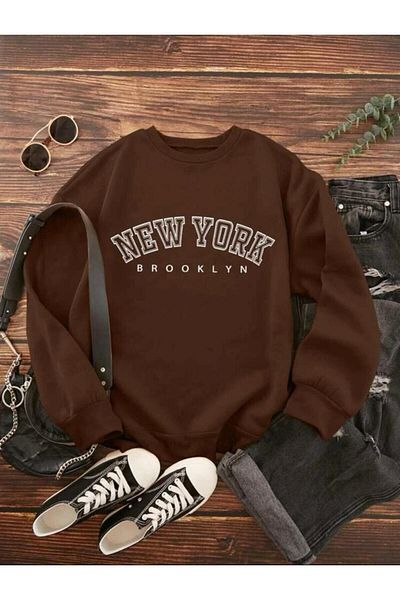 Hunors Sportswear & Company Unisex Brown New York Brooklyn Printed Sweatshirt
