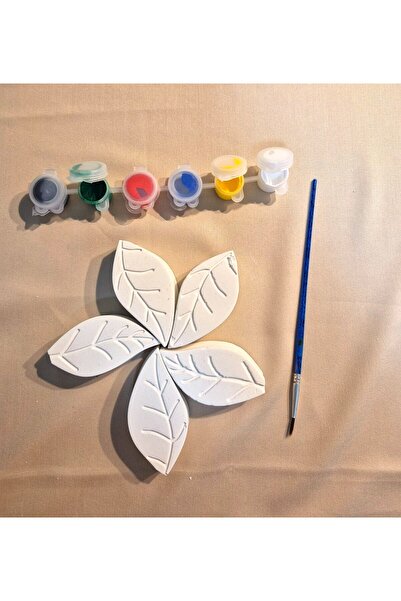 Muhtalif Markalar Çocuklar İçin Yaprak Figür Boyama Seti – 5’li Taş Tozu Kit + 6 Renk Akrilik Boya ve Fırça