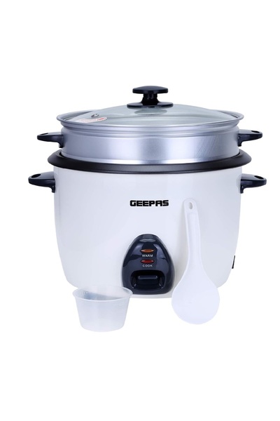 Geepas ماكينة طهي الارز/بالبخار سعة 1.5 لتر من جيباس مع وعاء طبخ غير لاصق.GRC35011