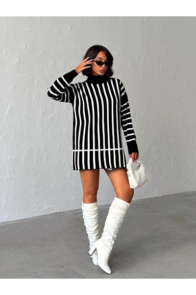 Nosia Women's Turtleneck Striped Knitwear Tunic