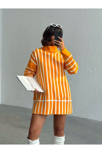 Nosia Women's Turtleneck Striped Knitwear Tunic