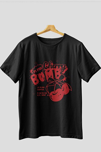 Ankhises Tricou negru oversize cu imprimeu frontal Cherry Bomb Cherries, pent...