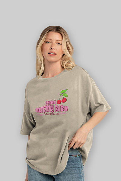 Ankhises Cherry Baby μπροστινό εμπριμέ μπλουζάκι Oversize Ανδρικό Γυναικείο Βαμβακερό μπλουζάκι με λαιμόκοψη