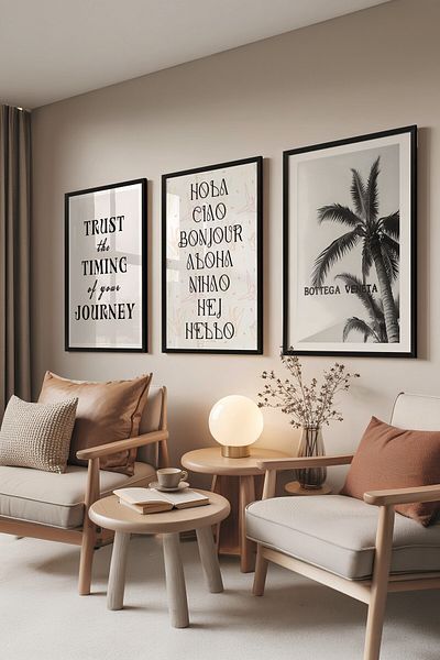 Postifull Set de picturi negre, 3 bucăți poster cu cadru negru Trust the Timing Model No:300810, decor alb-negru