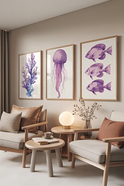 Postifull Set de pictură din lemn, 3 poster cu rame din lemn pentru creaturi ...