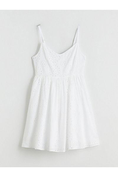 LC Waikiki V-Neck Openwork Brode Mini Dress