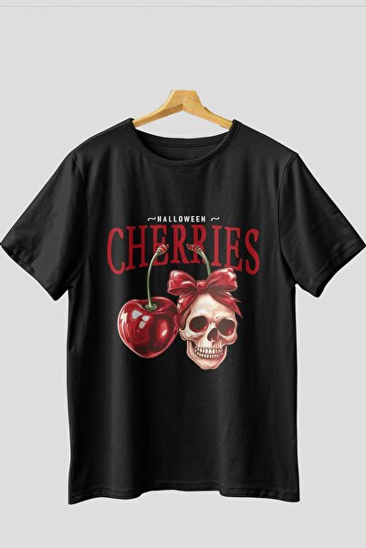 Ankhises Cherry Cherries 1 tricou oversize negru cu imprimeu frontal Bărbați ...
