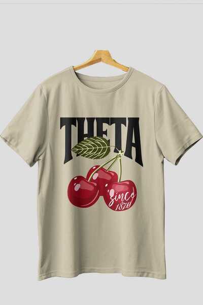 Ankhises Theta Cherry Cherries Μπροστινό εμπριμέ μπλουζάκι υπερμεγέθους ανδρικό γυναικείο βαμβακερό μπλουζάκι με λαιμόκοψη