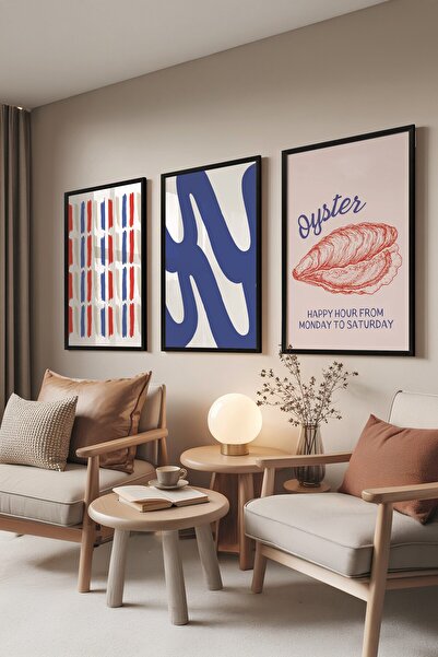 Postifull Siyah Tablo Seti, 3 Adet Siyah Çerçeveli Poster Oyster Model No:300...