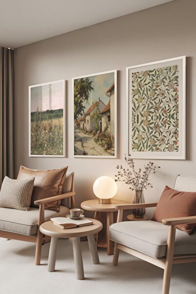 Postifull Beyaz Tablo Seti, 3 Adet Beyaz Çerçeveli Poster Vintage House Model...