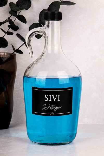 Dolkin Home Sıvı Deterjan Etiketli Cam Galon Şişe 1500 ml Deterjan Saklama Kutusu Banyo Düzenleyici