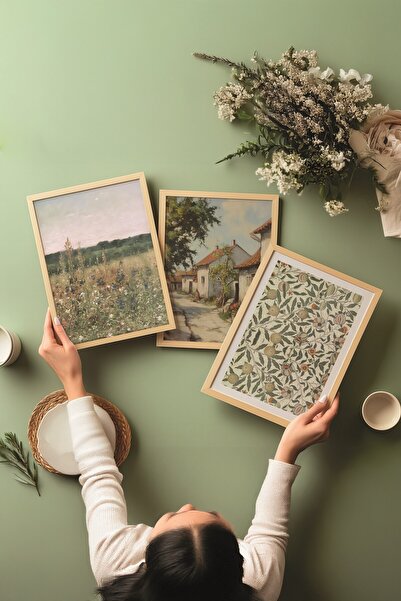 Postifull Set de pictură din lemn, poster cu rame din lemn 3 buc. Model de casă vintage Nr.: 300871, decor de perete colorat