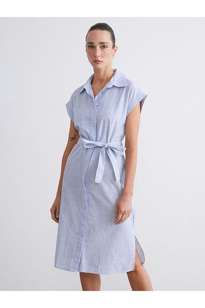 LC Waikiki Striped Belted Muslin Shirt Dress