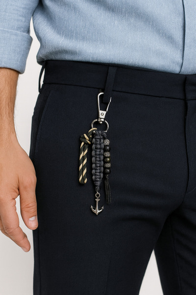 She Sells El Yapımı Siyah Antrasit Gri Renk Erkek Çanta Charmı Pantolon Kemer...