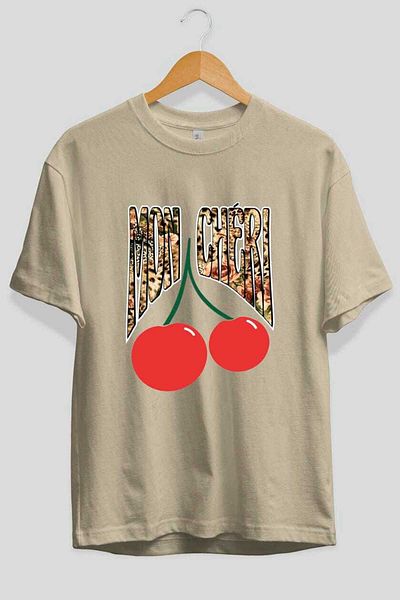 Ankhises Mon Cherry Cherries Front Printed Oversize T-Shirt Men Women Cotton Crewneck Tshirt