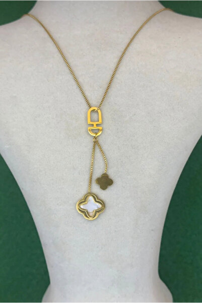 Women's Gold Color Clover Model Upper Segment Necklace