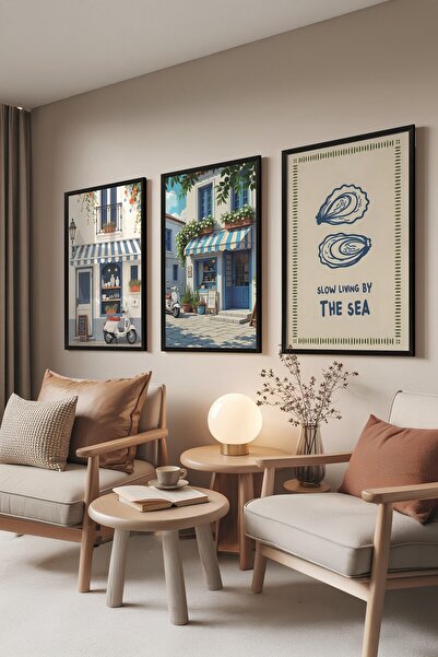 Postifull Siyah Tablo Seti, 3 Adet Siyah Çerçeveli Poster Slow Living by the ...