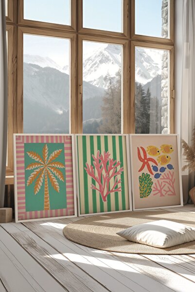 Postifull White Painting Set, 3 Pieces White Framed Poster Tree Valley Model No:300829, Wall Decor