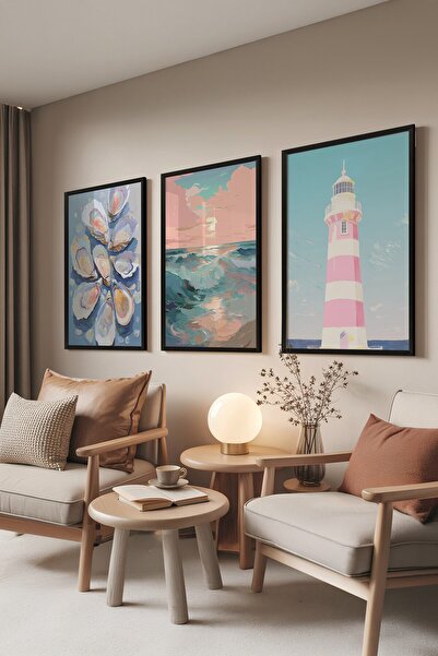 Postifull Set de picturi negre, 3 bucăți poster cu cadru negru de vară Model ...