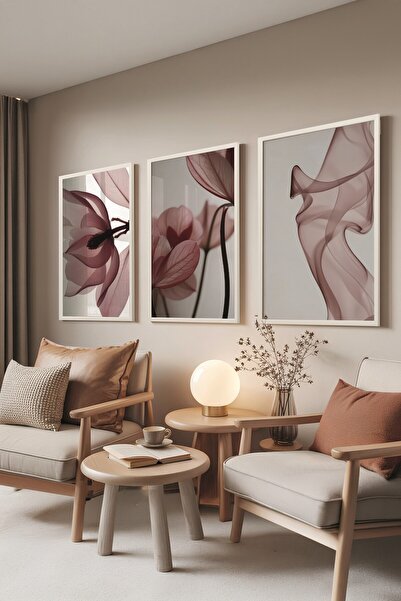 Postifull Set de picturi albe, 3 poster cu cadru alb Model de flori vii Nr.:3...